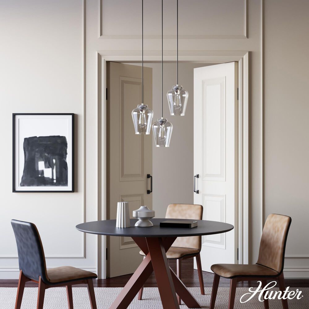 Hunter Vidria 3-Light Round Pendant Cluster in Brushed Nickel, , large