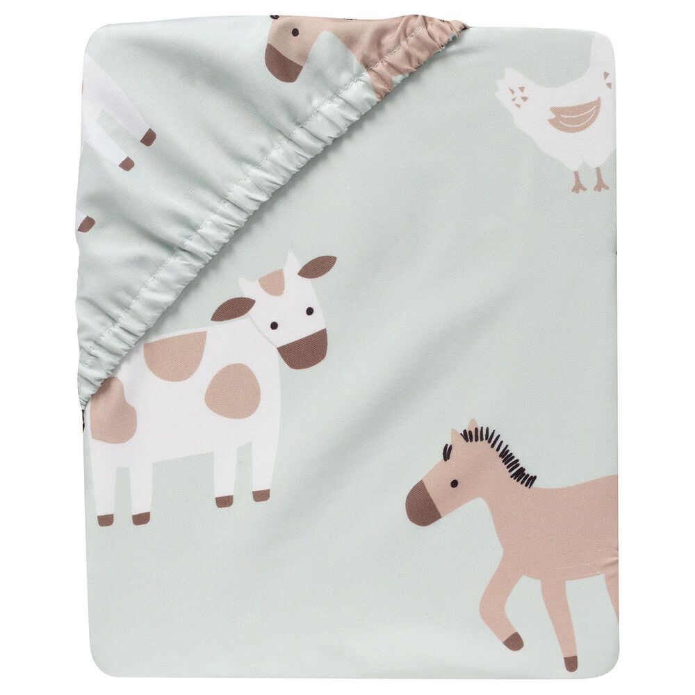 Lambs & Ivy Farmyard Fitted Crib Sheet in Sage Green, , large