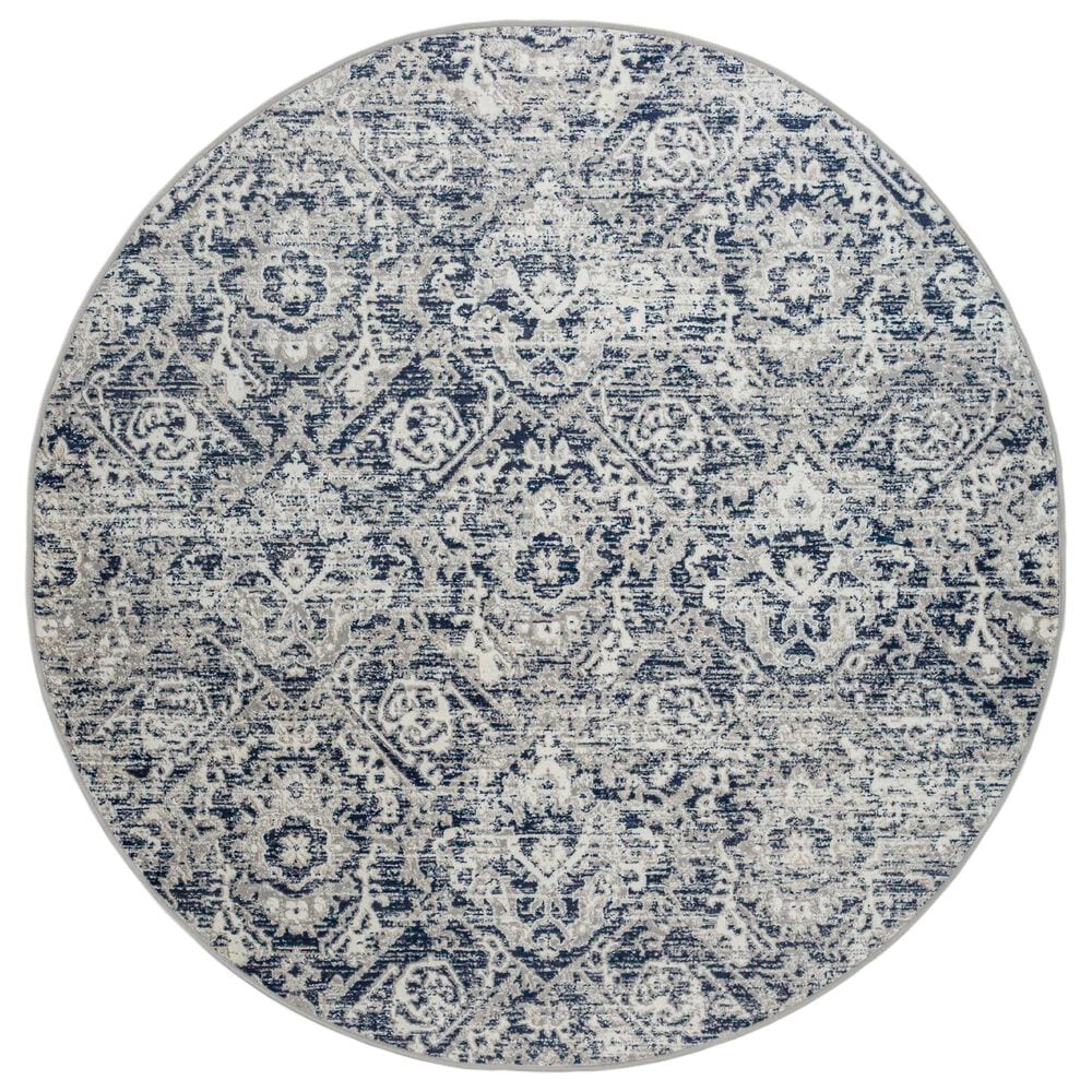 Radici USA Livigno Damask 7"10" Round Blue Area Rug, , large