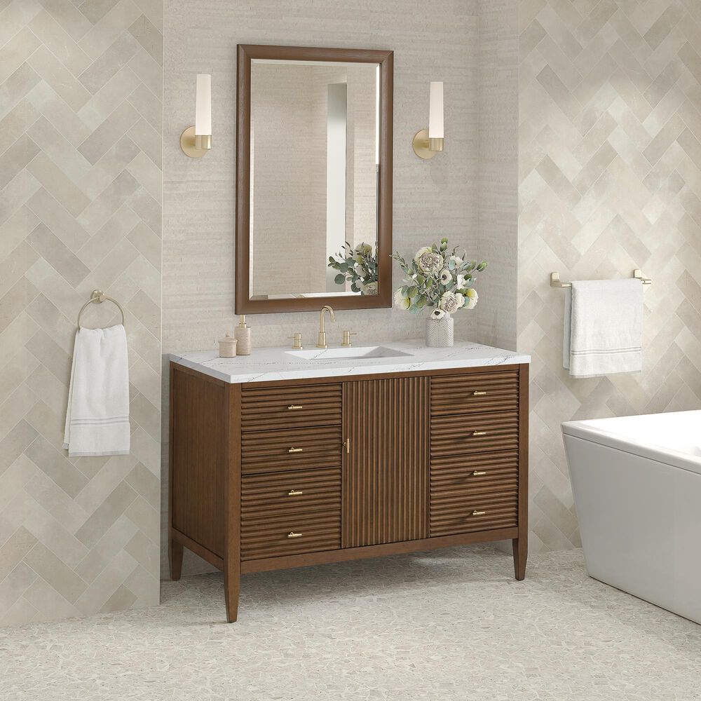 James Martin Vanities Myrrin 48&quot; Vanity in Mid Century Walnut with 3 cm Ethereal Noctis Quartz Top, , large