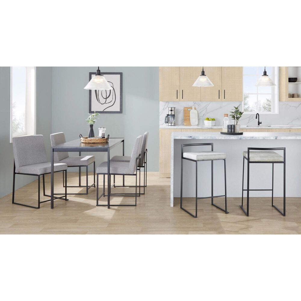 LumiSource Fuji 26" Stacker Counter Stool with Light Grey Cowboy Upholstery in Black (Set of 2), , large