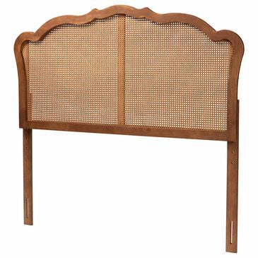 Baxton Studio Leandra King Panel Headboard with Rattan in Ash Walnut, , large