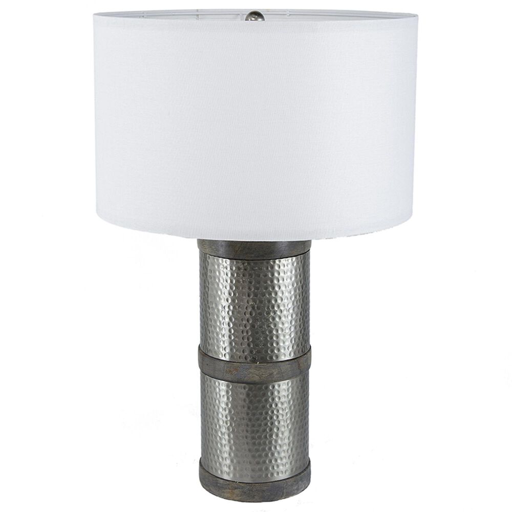 A&B Home Hammered Table Lamp with Collapsible Shade in Gray and Silver, , large