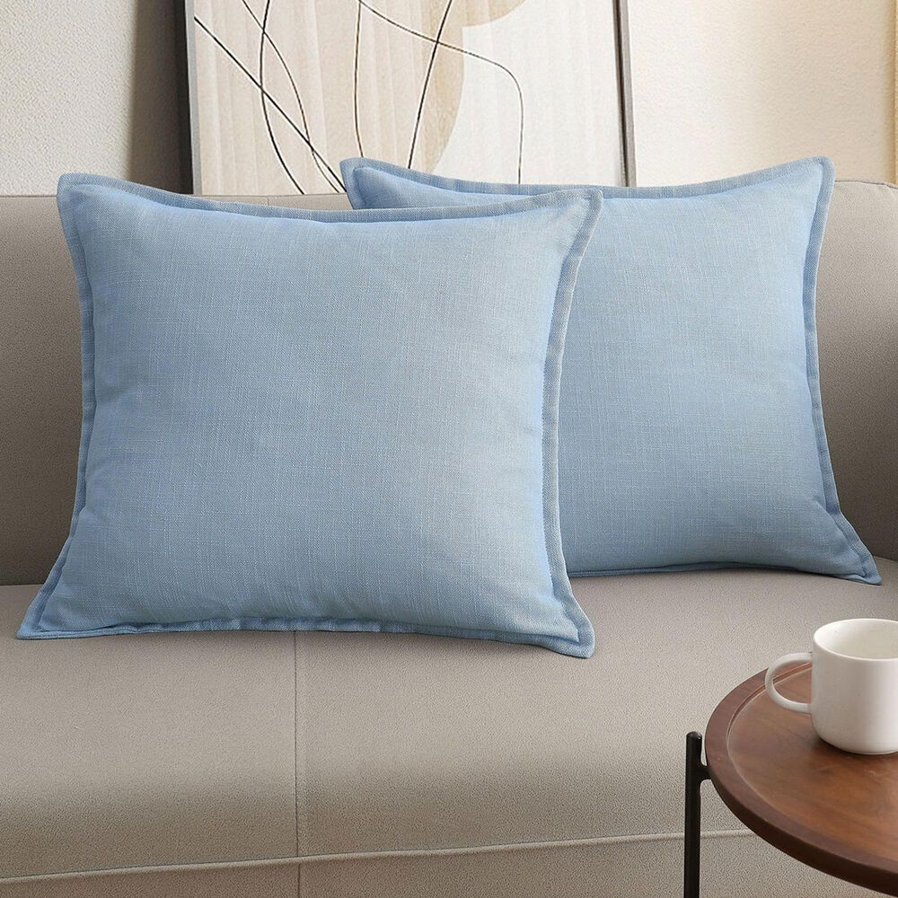BCP Home 20" x 20" Faux Linen Throw Pillow in Subdued Blue (Set of 2), , large