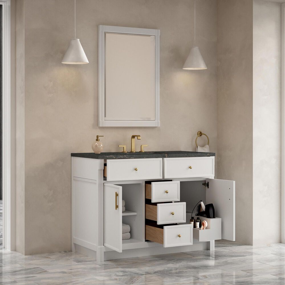 James Martin Bellshire 48" Single Bathroom Vanity in Bright White with 3 cm Parisien Bleu Silestone Top and Rectangular Sink, , large