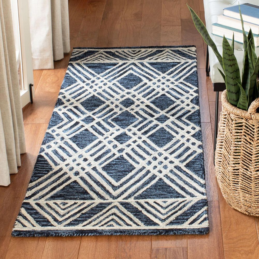 Safavieh Micro-Loop MLP155N 2&#39;3&quot; x 7&#39; Navy and Ivory Runner, , large