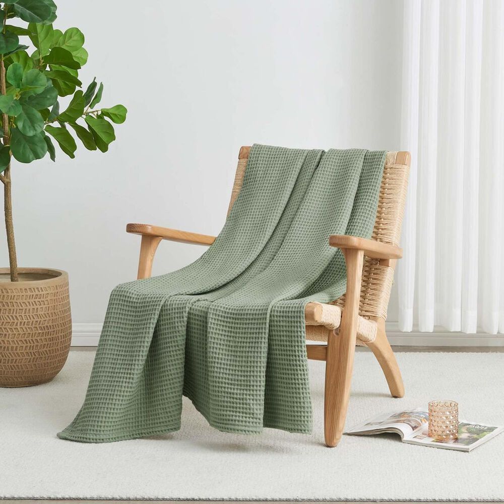 Trade Linker Full/Queen Waffle Weave Knit Throw Blanket in Sage, , large