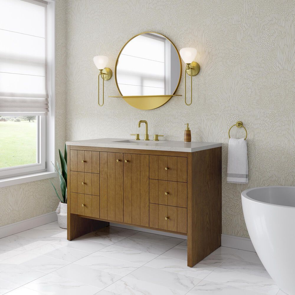 James Martin Hudson 48" Single Bathroom Vanity in Honey Oak with 3 cm Siberian Silestone Top, Rectangular Sink and FreePower Wireless Charger, , large
