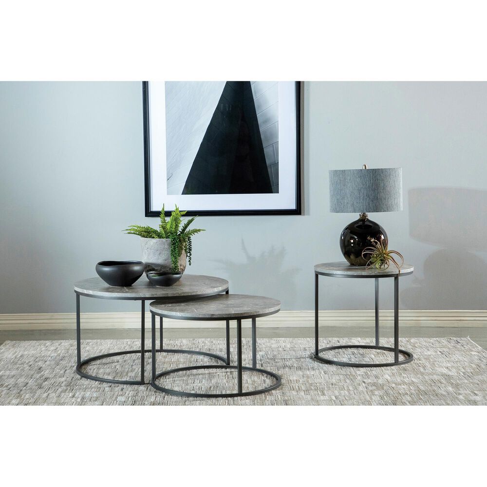 Pacific Landing Round Nesting Coffee Tables in Grey and Gunmetal &#40;Set of 2&#41;, , large