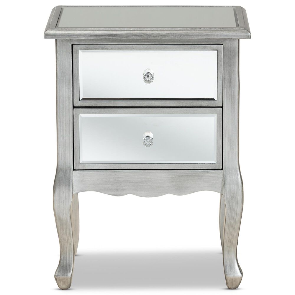Baxton Studio Leonie 2-Drawer End Table in Brushed Silver, , large