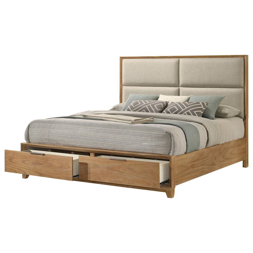 Crown Mark Florian 4 Piece Queen Storage Bed in Light Brown, , large