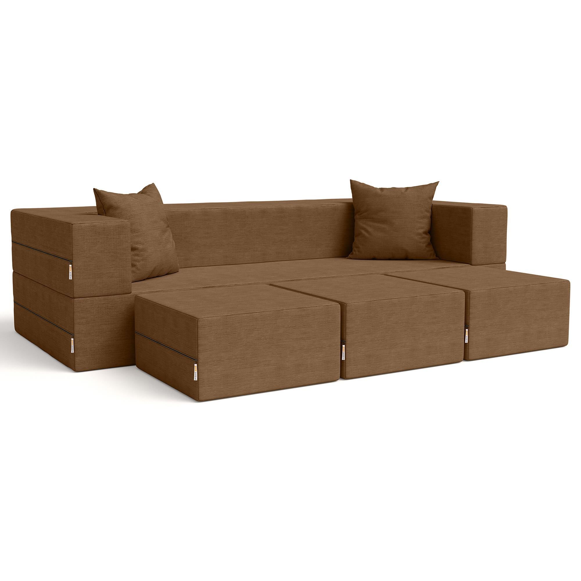Jaxx Zipline 3-Piece Stationary Convertible Sleeper Sofa in Toffee