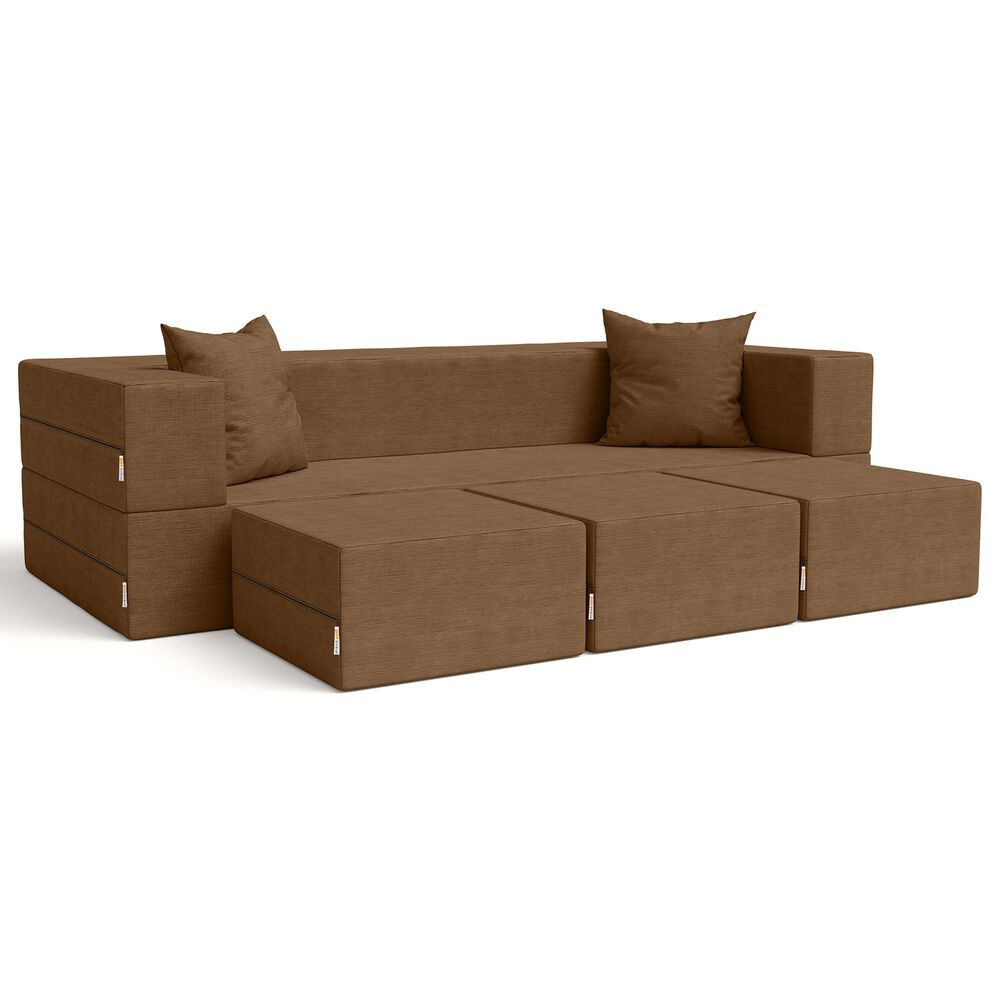 Jaxx Zipline 3-Piece Stationary Convertible Sleeper Sofa in Toffee Velvet, , large