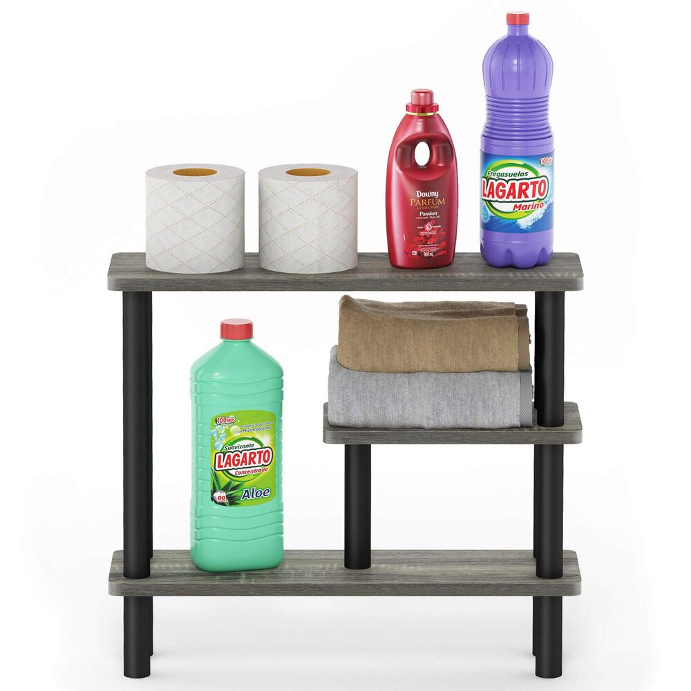 HOMLUX Turn-N-Tube 3-Tier Slim Space Saving Storage Rack in French Oak Grey and Black, , large