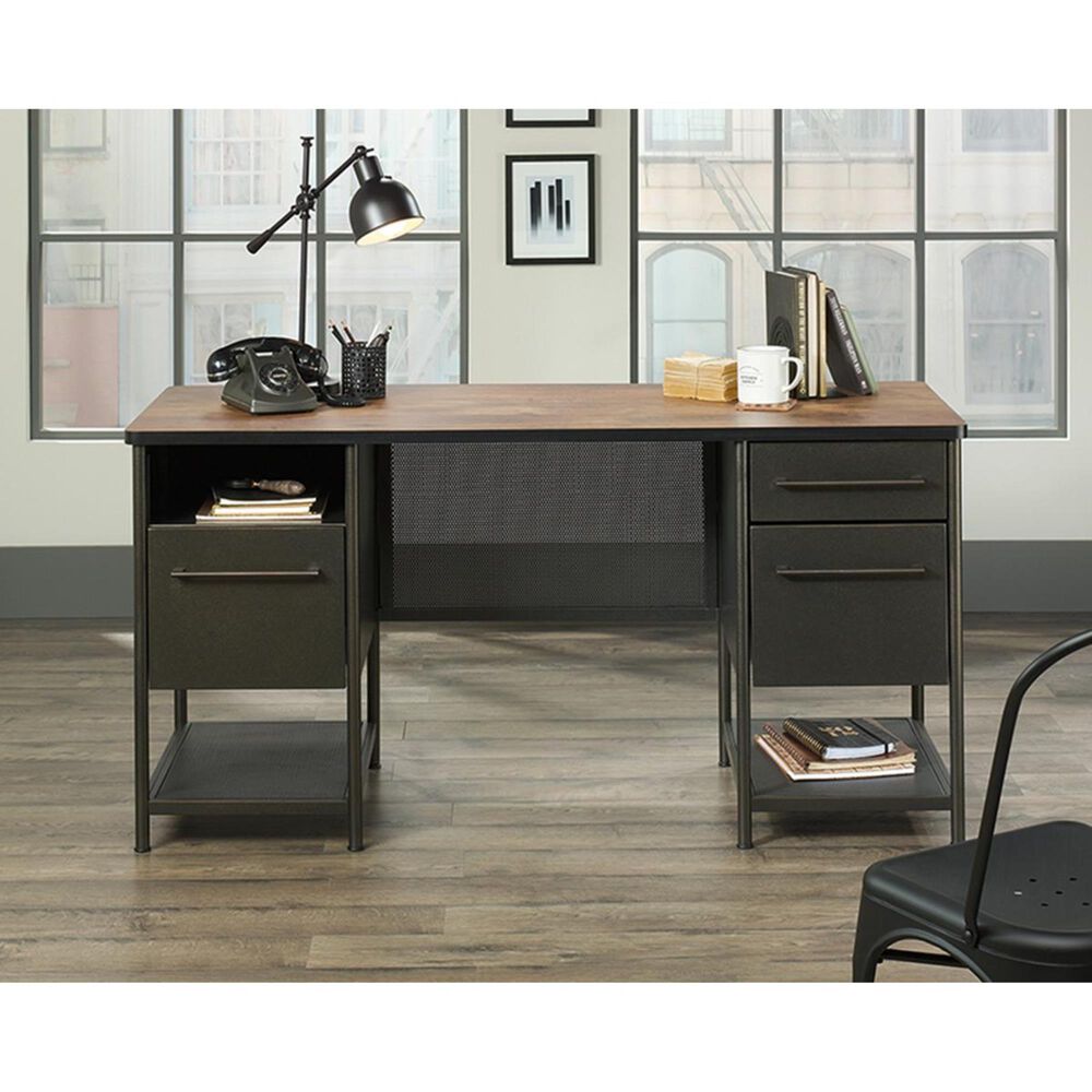 Sauder Boulevard Cafe Executive Desk in Vintage Oak and Black Shop NFM