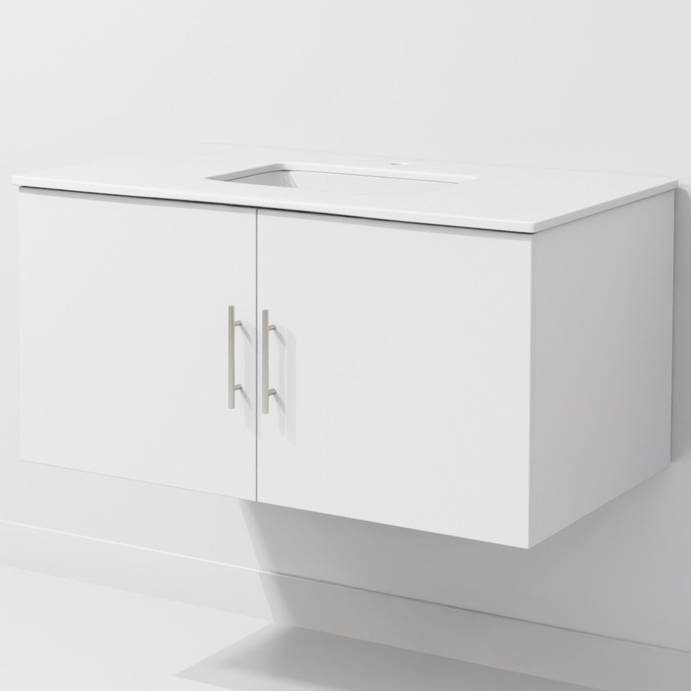 Lexora Home Geneva 36" Single Bathroom Vanity in Glossy White with 2 cm White Cultured Marble Top and Rectangular Sink, , large