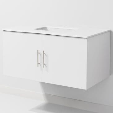 Lexora Home Geneva 36" Single Bathroom Vanity in Glossy White with 2 cm White Cultured Marble Top and Rectangular Sink, , large