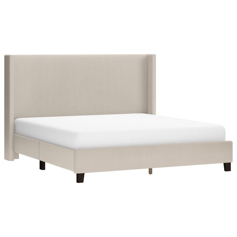 The Monday Company Holborn King Beige Upholstered Platform Wingback Bed in Black, , large