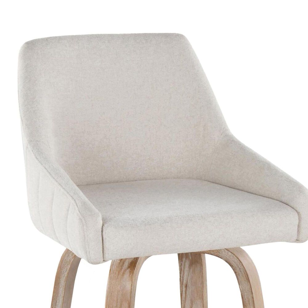LumiSource Hannah Swivel Counter Stool with Cream Fabric Upholstery in Whitewashed and Black (Set of 2), , large