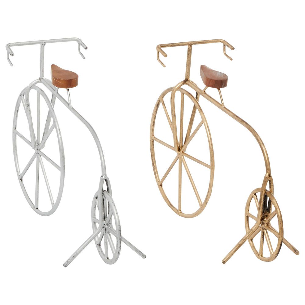 Maple and Jade Bicycle Sculpture in Silver, Gold and Brown &#40;Set of 2&#41;, , large