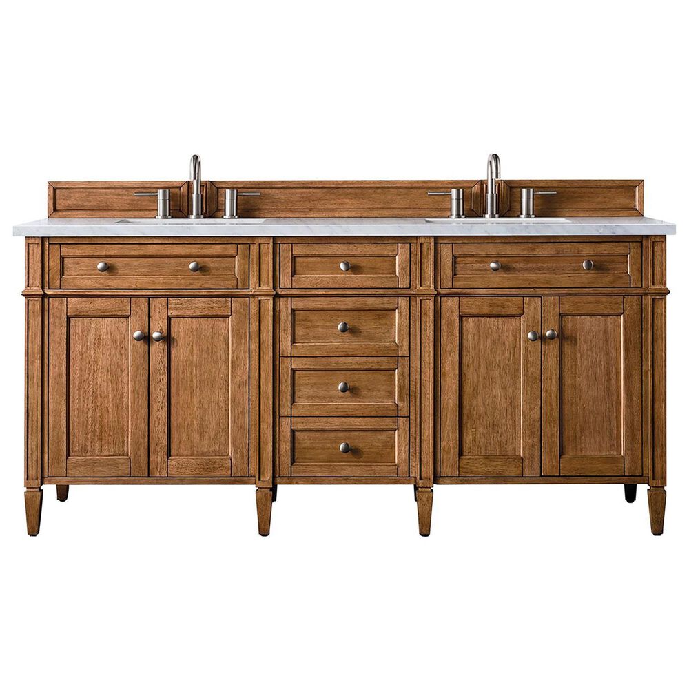 James Martin Vanities Brittany 72" Double Bathroom Vanity in Saddle Brown with 3 cm Arctic Fall Solid Surface Top and Rectangular Sink, , large