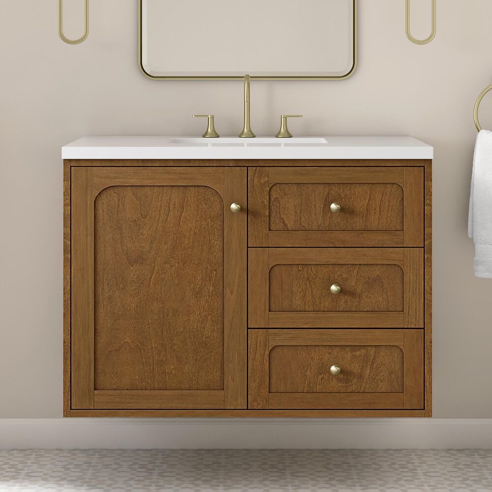 James Martin Laurent 36" Single Bathroom Vanity in Honey Oak with 3 cm Victorian Silver Silestone Top and Rectangular Sink, , large