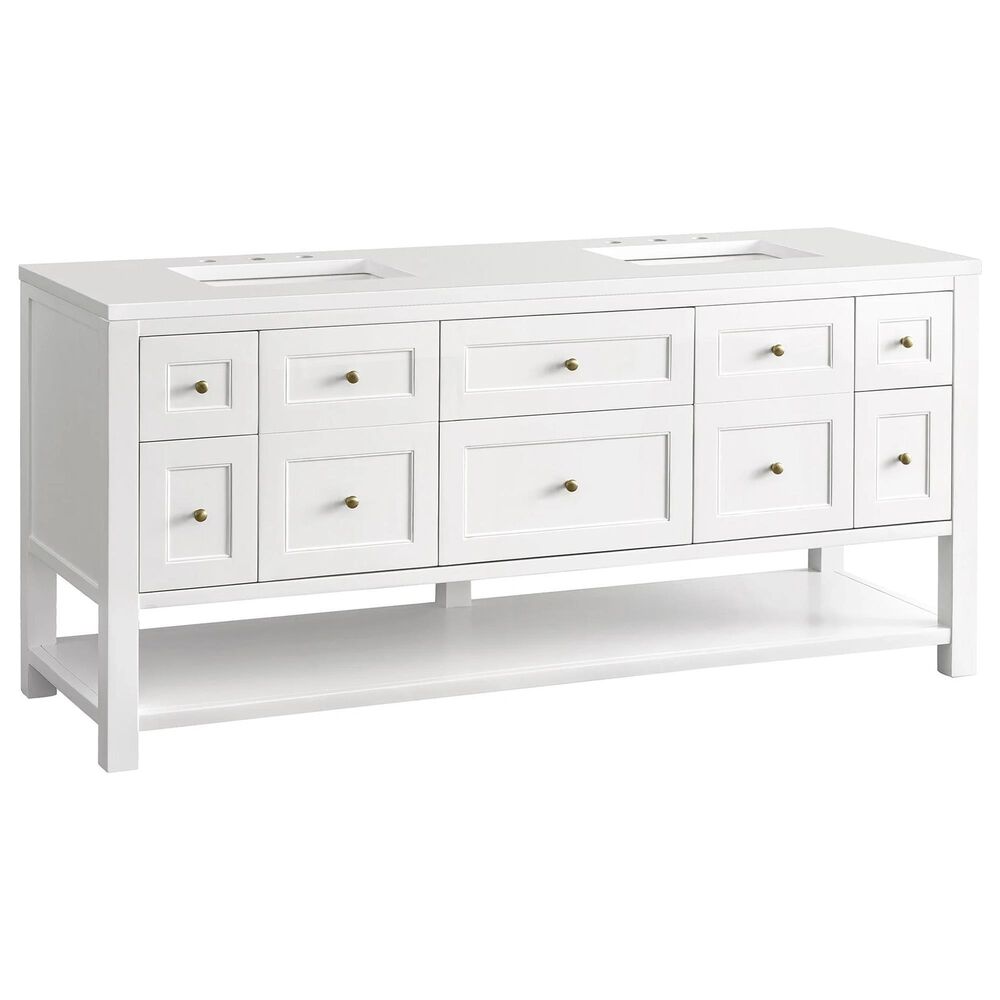 James Martin Vanities Breckenridge 72" Double Bathroom Vanity in Bright White with 3 cm White Zeus Quartz Top and Rectangular Sinks, , large