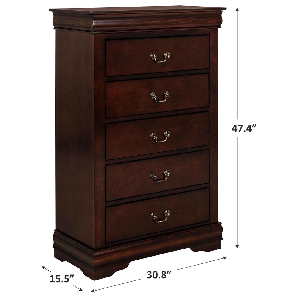 Crown Mark Louis Philip 5 Drawer Chest in Cherry, , large