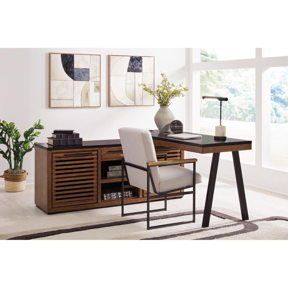 Ashley Kallari 67&quot; Credenza Desk with Return in Warm Brown and Matte Black, , large