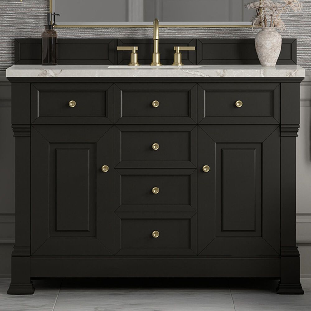 James Martin Vanities Brookfield 48" Single Bathroom Vanity in Black Onyx with 3 cm Victorian Silver Silestone Top, Rectangle Sink and FreePower Wireless Charger, , large
