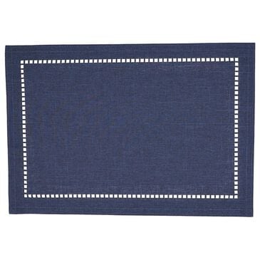 Saro 13" x 19" Laser-Cut Hemstitch Placemat in Navy Blue, , large