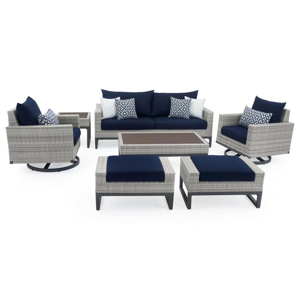 RST Brands Milo 7-Piece Patio Motion Deep Seating Set with Navy Blue Cushion in Gray, , large