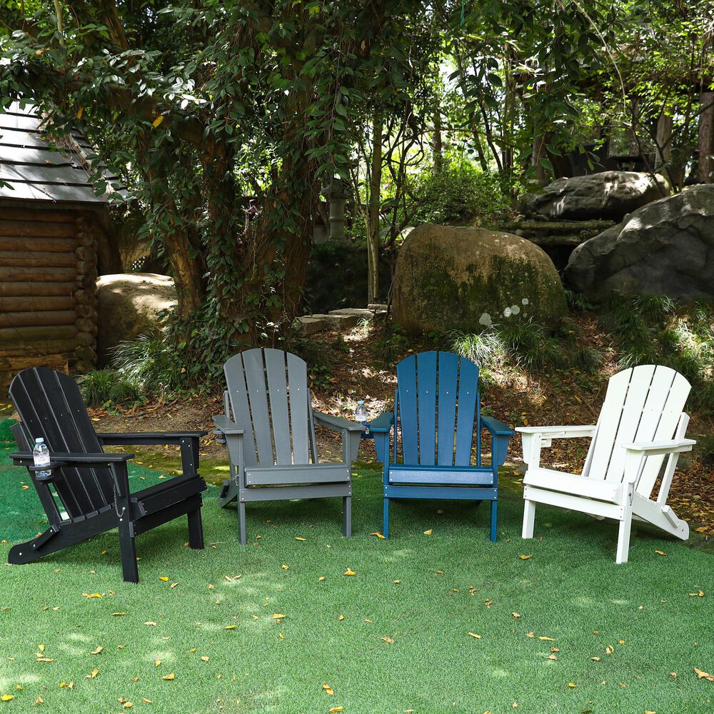 Hearth and Haven 34" Outdoor Folding Adirondack Chair with Cup Holder in Black, , large