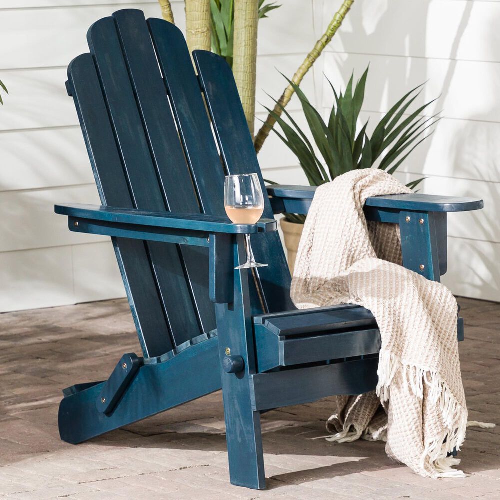 Walker Edison Patio Adirondack Chair in Navy Blue, , large