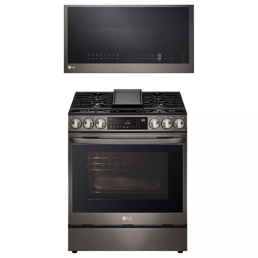 LG 2-Piece Kitchen Package with 6.3 Cu. Ft. Gas Slide-In Range and Microwave in Black Stainless Steel, , large