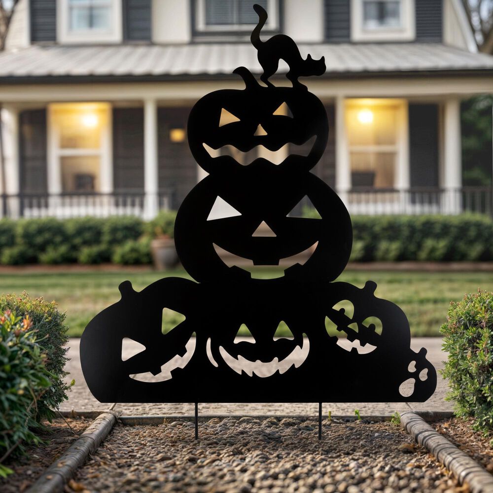 The Gerson Company 35.16&quot; Halloween Pumpkin Yard Stake in Black, , large