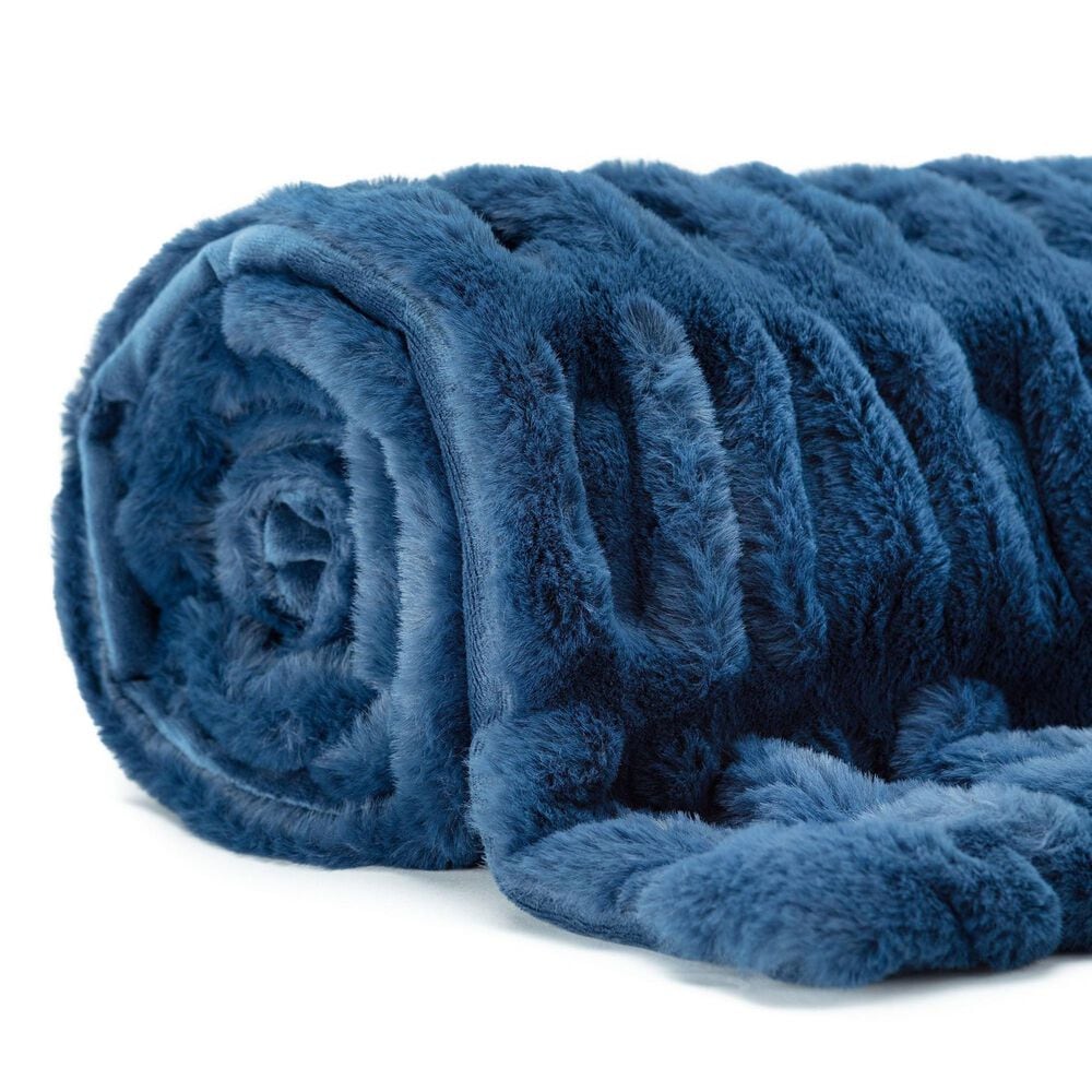 50&quot; x 65&quot; Ruched Faux Fur Throw Blanket in Blue, , large