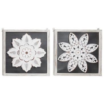 Maple and Jade 18.5" x 18.5" Wood Flower Wall Decor in White and Brown (Set of 2), , large