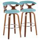 LumiSource Gardenia Swivel Fixed-Height Bar Stool with Teal Fabric Upholstery in Chrome and Walnut (Set of 2), , large