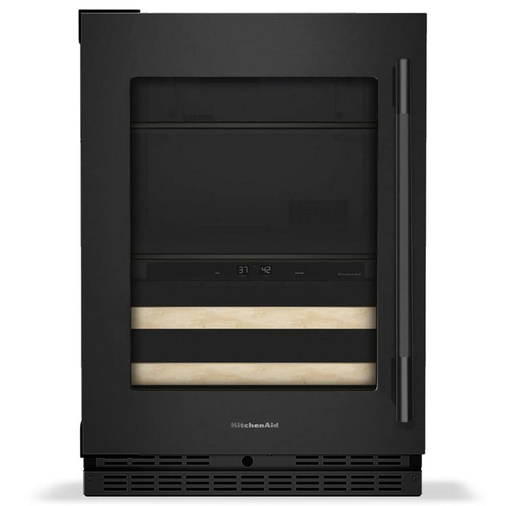 KitchenAid 4.8 Cu. Ft. Beverage Center with Glass Door and Wood-Front Racks in Black Ore, , large