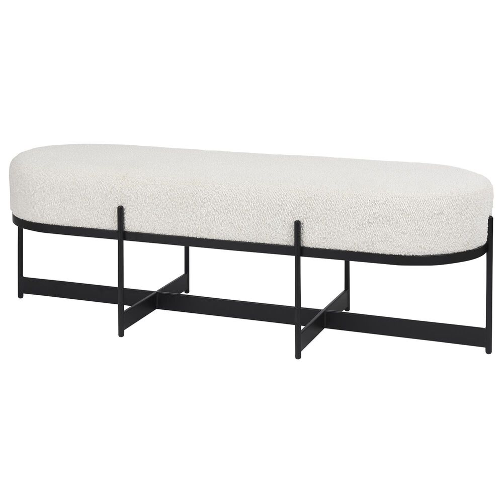Mercana Amelia Upholstered Bench with Cream Boucle Cushion Seat in Black, , large