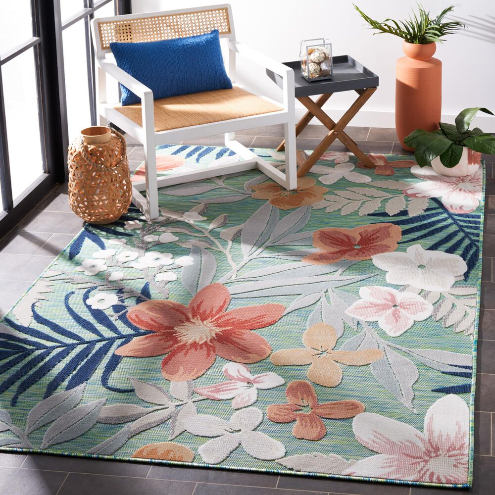 Safavieh Cabana CBN454Y 6&#39;6&quot; x 9&#39;6&quot; Green and Rust Indoor/Outdoor Area Performance Rug, , large