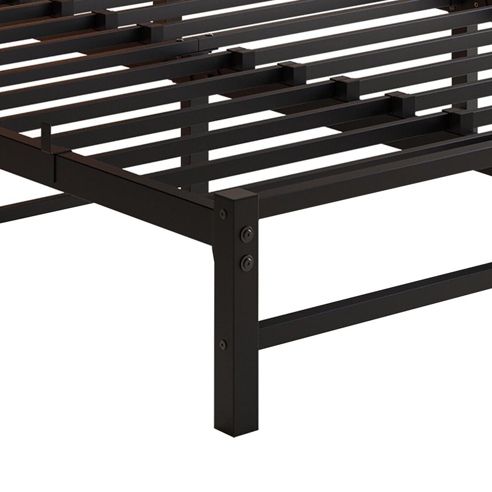 Hearth and Haven Full Metal Bed with RGB Lights and Storage Shelf in Black, , large