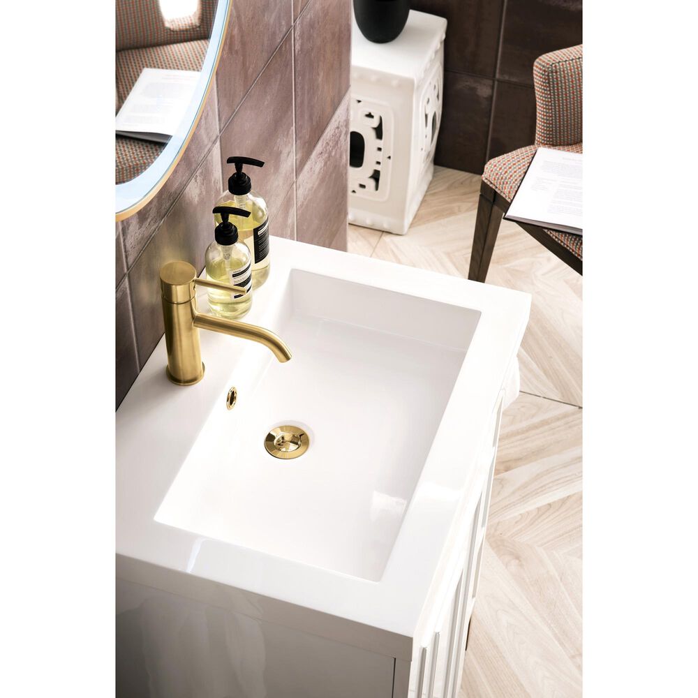 James Martin Vanities Alicante 24&quot; Single Bathroom Vanity in Glossy White and Radiant Gold with 5 cm White Glossy Resin Top and Rectangular Sink, , large