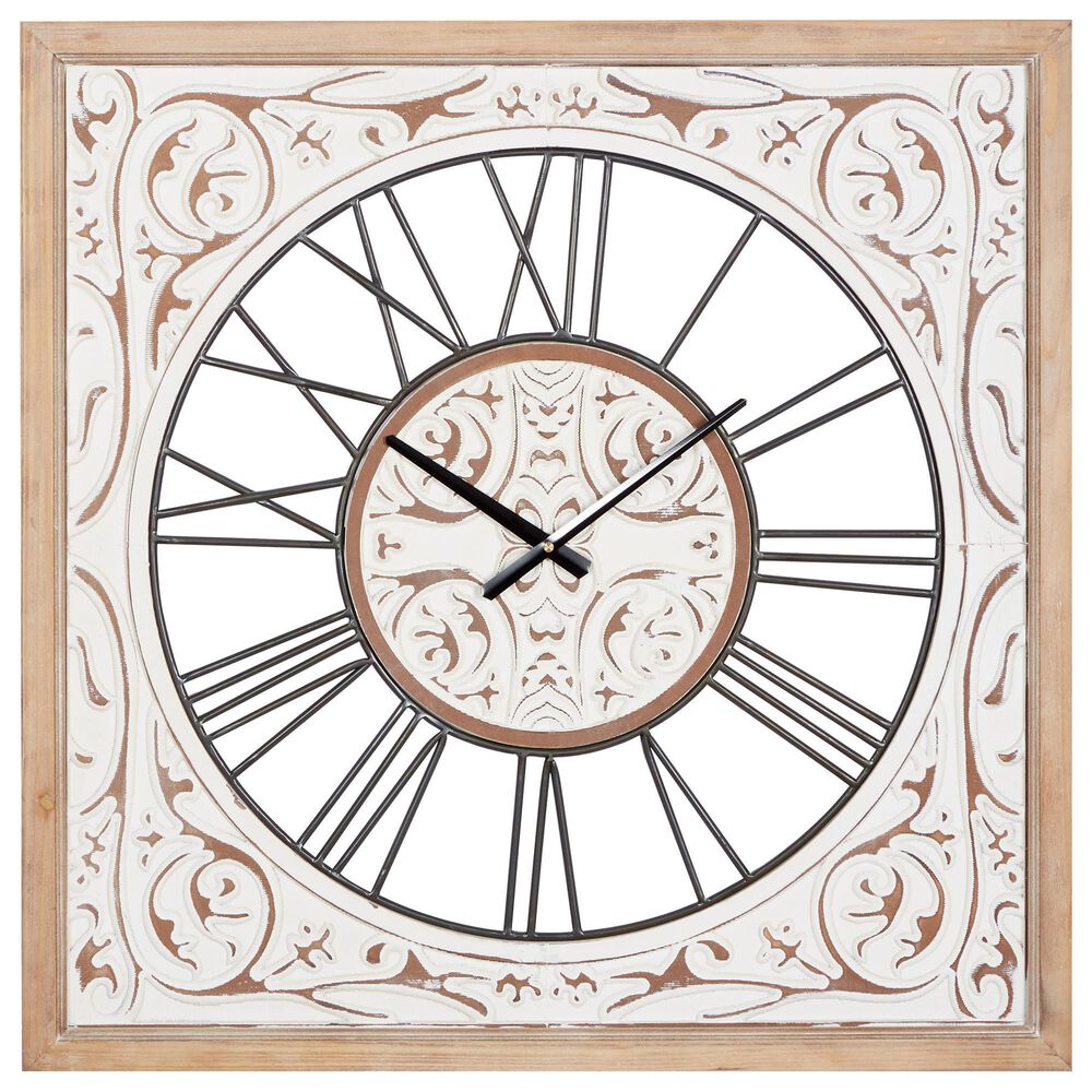 Maple and Jade 29" Wall Clock in Distressed White and Brown, , large
