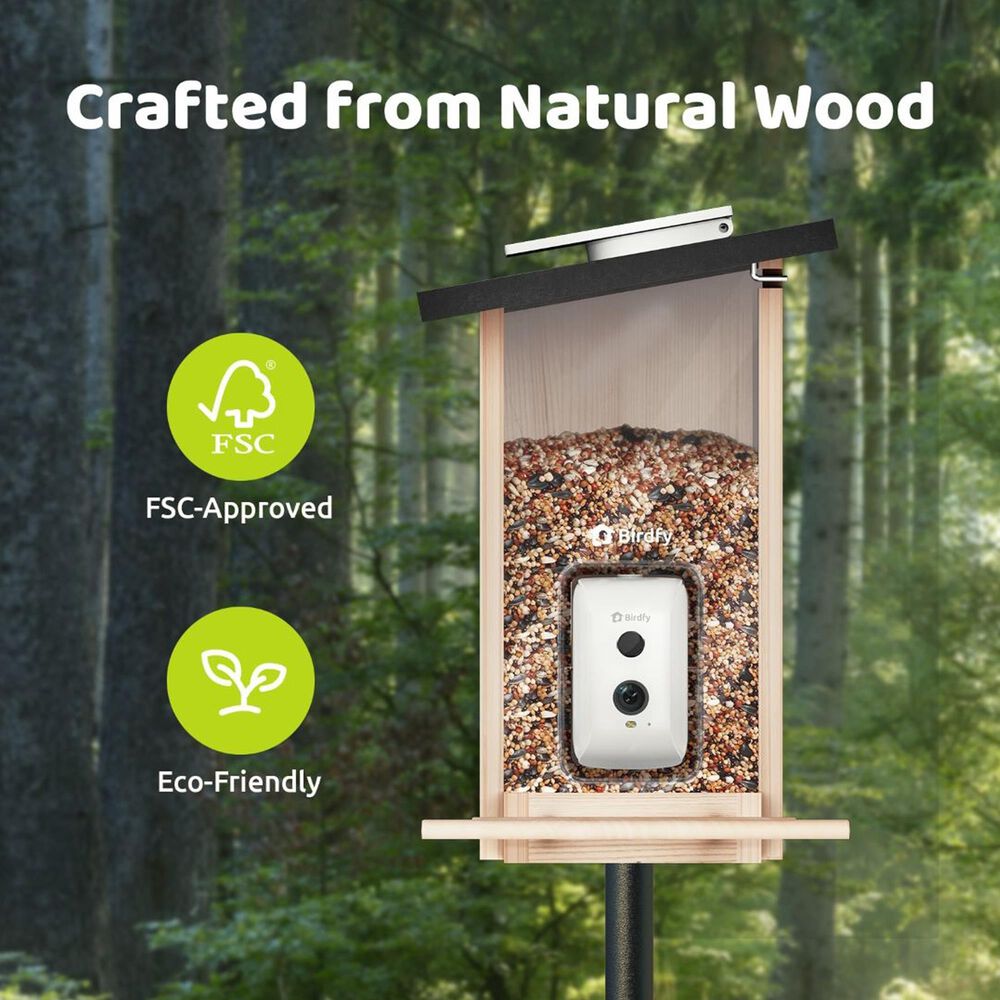Birdfy Bird Feeder Ebony with Smart Camera and Solar Panel in Brown and Black, , large