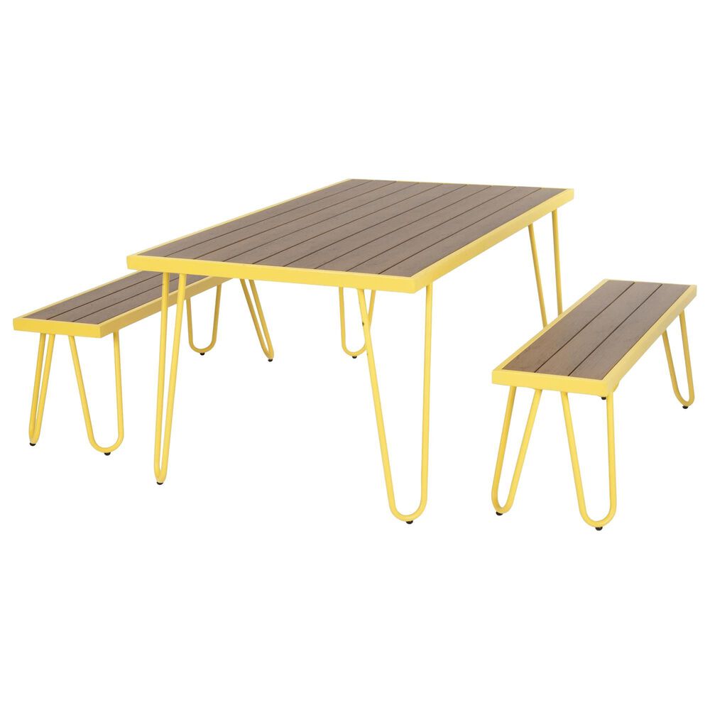 DHP Paulette 3-Piece Patio Poolside Set in Natural Teak and Bright Yellow, , large