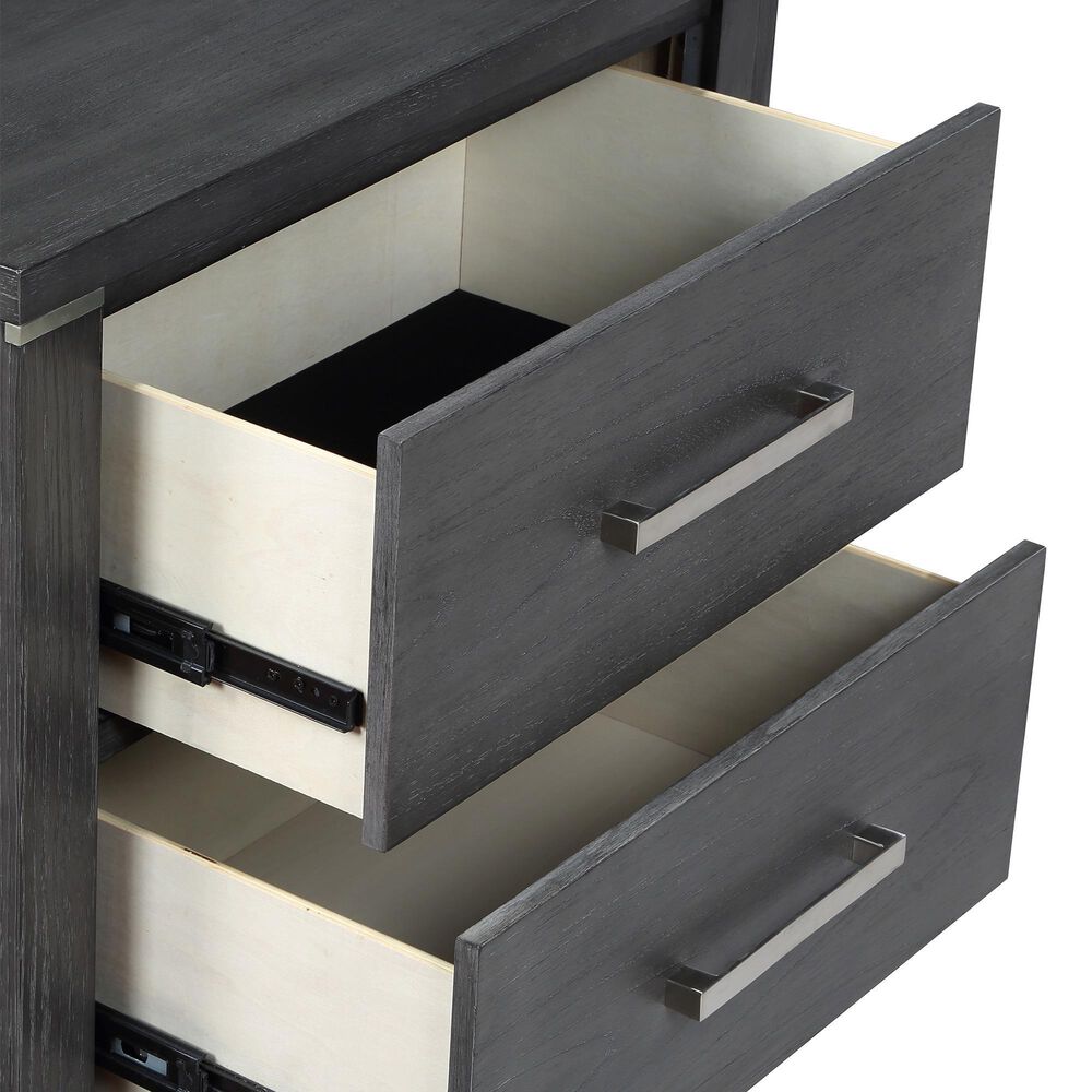 New Heritage Design Odessa Queen Upholstered Bed with Two Nightstands in Charcoal and Silver, , large