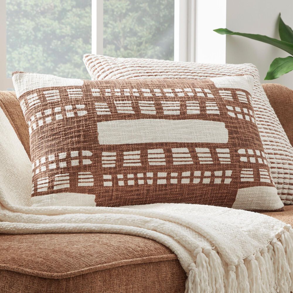 Ashley Ackford 14&quot; x 22&quot; Lumbar Throw Pillow in White and Rust, , large
