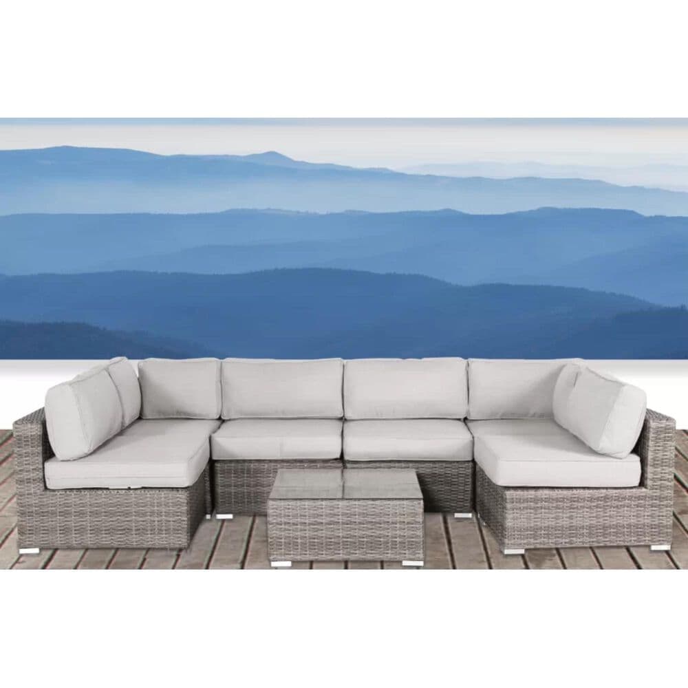 Hearth and Haven 7-Piece Outdoor L-Shaped Sectional Set in Gray, , large